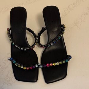 Chelsea & Violet Black Heels with Colorful Gem Embellishments